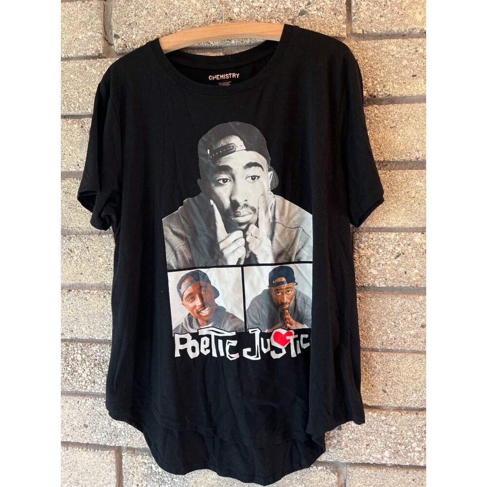 Tupac Poetic Justice Graphic Tee By Chemistry XXL Black Polyester Blend